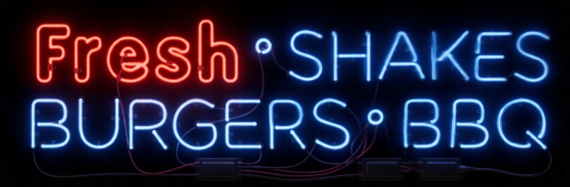 Fresh Shakes Burgers BBQ — Cook Out neon sign