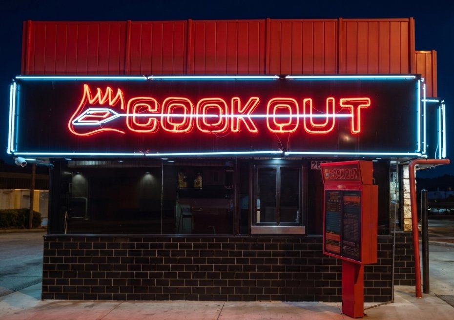 Cook Out — original location neon sign, 1989